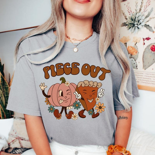PIECE OUT PUMPKIN PIE SHIRT (COMFORT COLORS T-SHIRT, CAUSAL SHIRT UNISEX, FALL CLOTHING, GRAPHIC APPAREL) Cotton Fabric