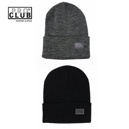 PROCLUB Men's Cuffed Logo Beanie PRO CLUB Thick Soft Knit Beanies One Size Fits Casual Warm Cozy Stretchy Ski All Outdoors Sports Hip Hop Harem
