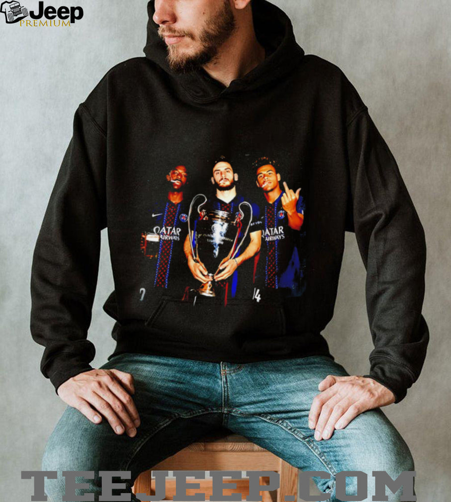 PSG Khvicha Kvaratskhelia and Ousmane Dembele and Desire Doue trophy shirt