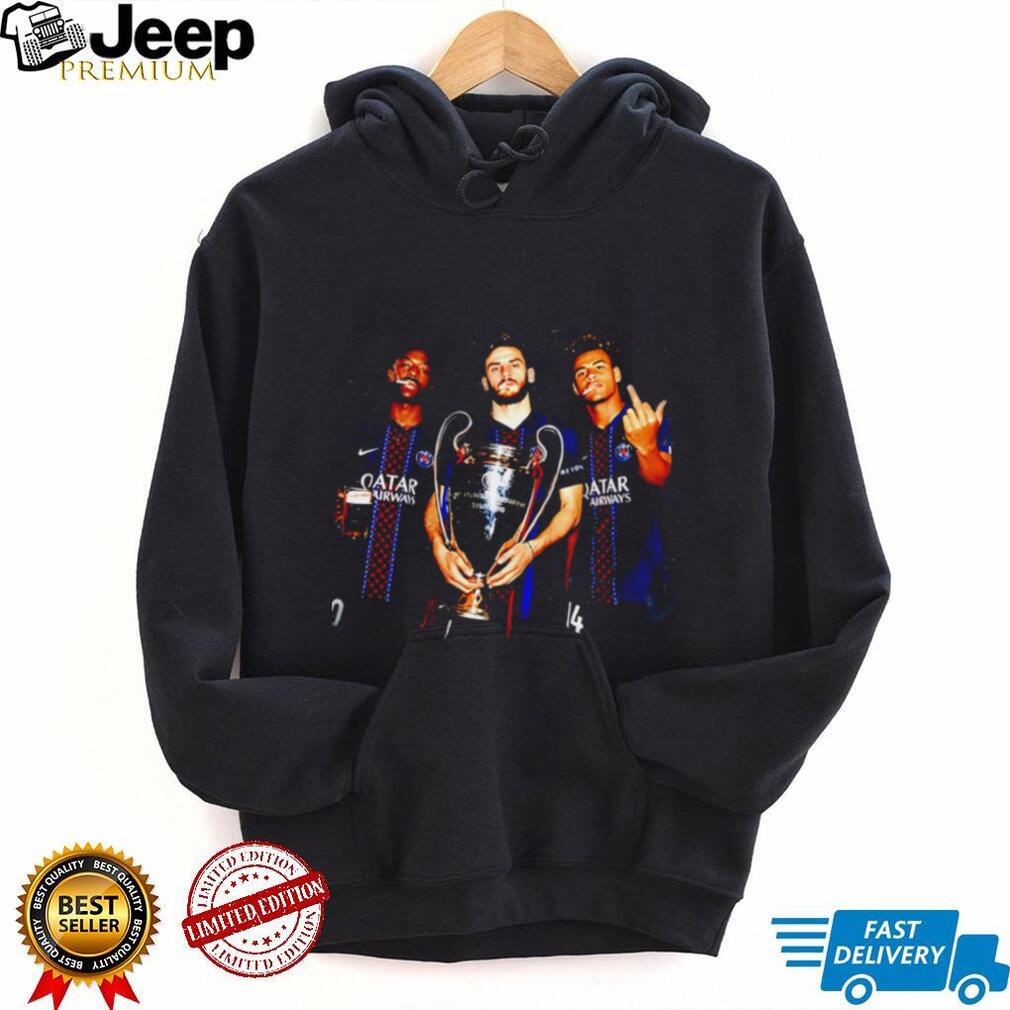 PSG Khvicha Kvaratskhelia and Ousmane Dembele and Desire Doue trophy shirt
