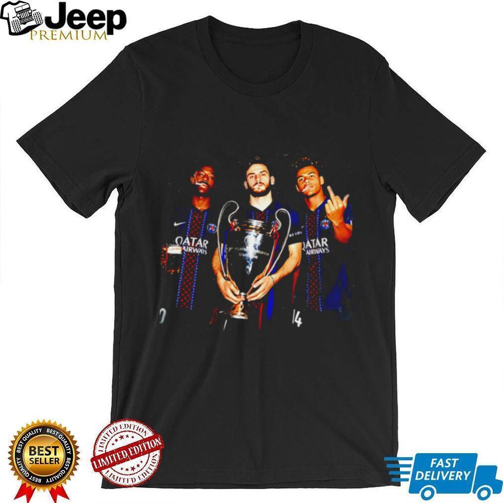 PSG Khvicha Kvaratskhelia and Ousmane Dembele and Desire Doue trophy shirt