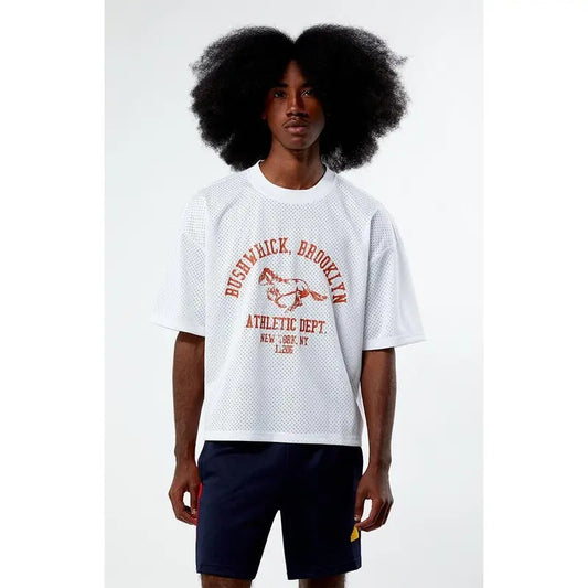 PacSun Men's White Leagues Mesh Boxy Cropped Jersey T-Shirt