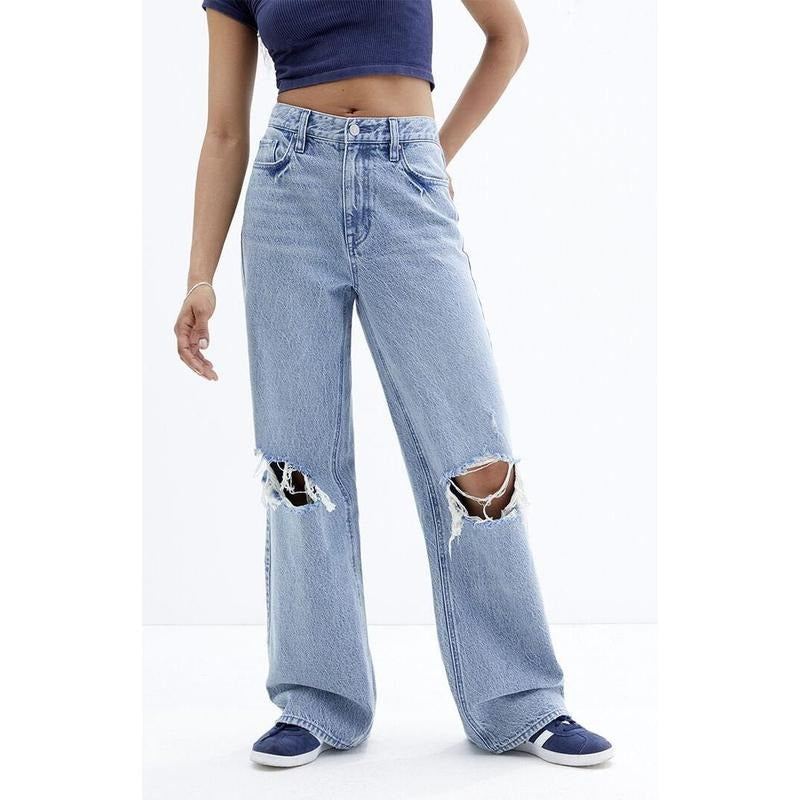 PacSun Women's Cali Light Indigo Ripped Knee Baggy Boyfriend Jeans