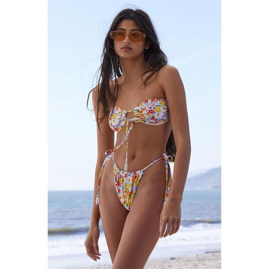 PacSun Women's Eco Floral Selah Beaded Tie Front Bandeau Bikini Top