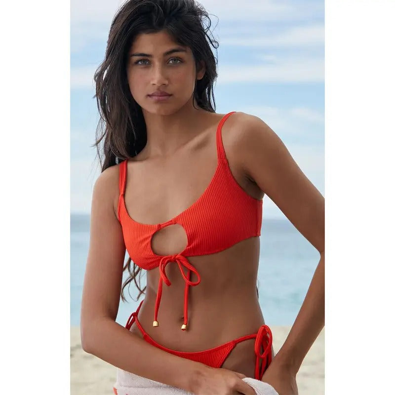 PacSun Women's Eco Red Brit Ribbed Tie Front Tank Bikini Top T-Shirts, Hoodie, Sweatshirt | WearSparks.com