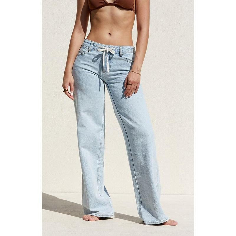 PacSun Women's Light Indigo Drawstring Low Rise Baggy Jeans