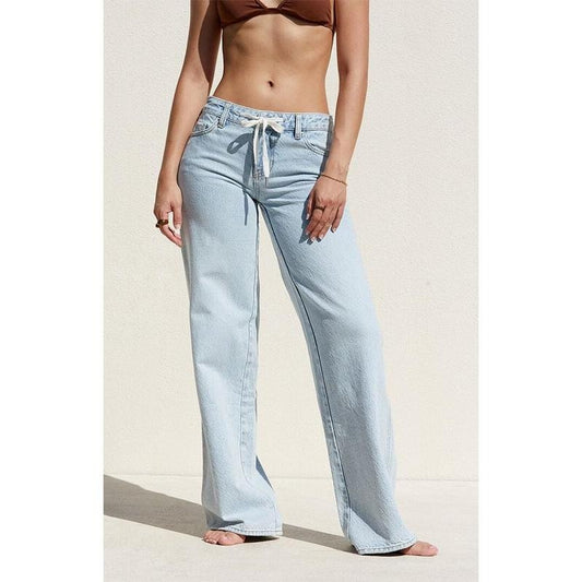 PacSun Women's Light Indigo Drawstring Low Rise Baggy Jeans