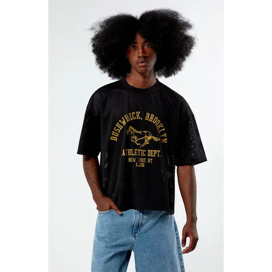 Pacsun Men's Black Leagues Mesh Boxy Cropped Jersey T-Shirt