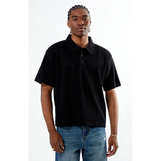 Pacsun Men's Black Ribbed Polo Shirt