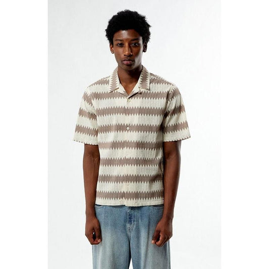 Pacsun Men's Brown & Cream Textured Oversized Resort Camp Shirt