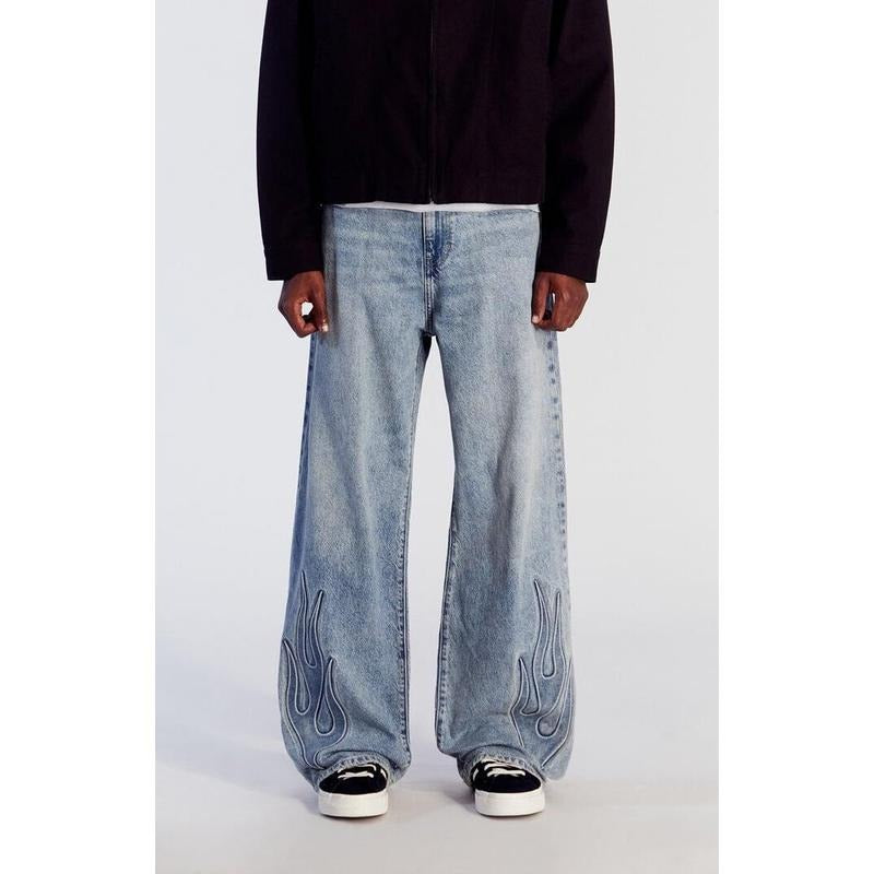 Pacsun Men's Light Indigo Flame Extreme Baggy Jeans