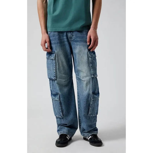 Pacsun Men's Mason Baggy Barrel Jeans Cargo Dark Indigo