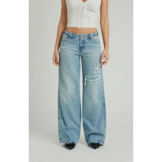 Pacsun Women's Casey Low Rise Baggy Jeans Ripped Indigo