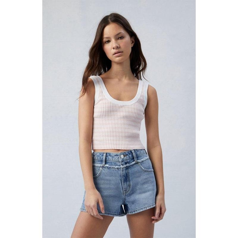 Pacsun Women's Eco Light Indigo Frayed High Waisted Denim Festival Shorts