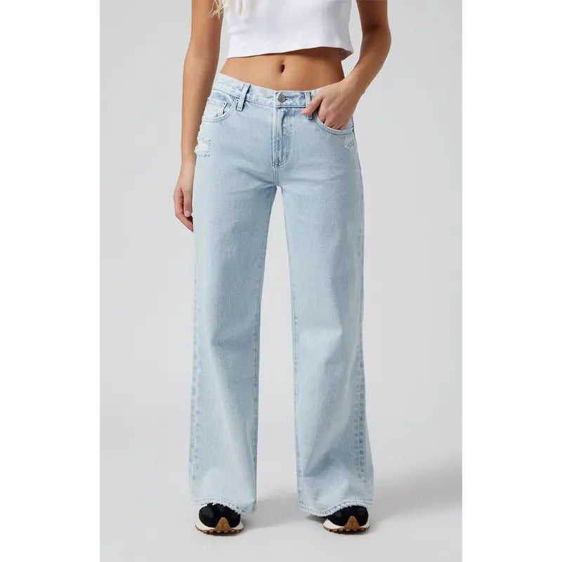 Pacsun Women's Lena Super Baggy Jeans Ripped Light Indigo