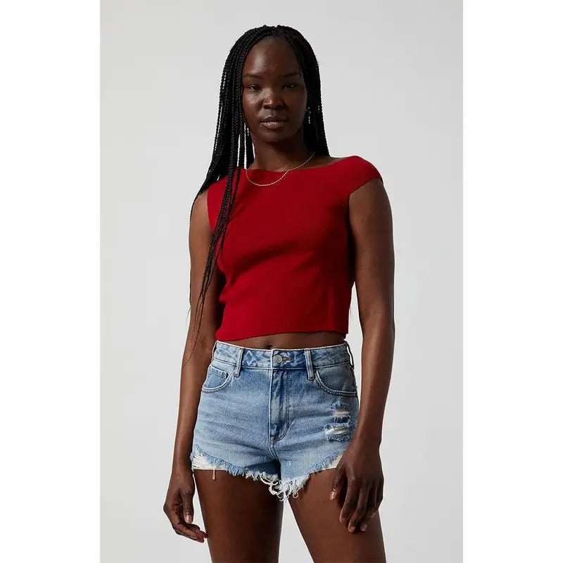 Pacsun Women's Medium Indigo Ripped Zip Fly High Waisted Denim Festival Shorts T-Shirts, Hoodie, Sweatshirt | WearSparks.com