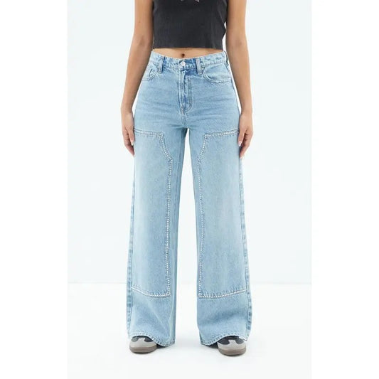 Pacsun Women's Nora Indigo Rhinestone Wide Leg Carpenter Jeans