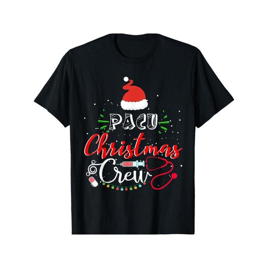 Pacu Nurse Christmas Crew Nurse Xmas T-Shirt for Men Women, Christmas Halloween New year Thanksgiving day Gift for Men Women Dad Mom Friend, Unisex Soft Fabric 100% cotton Black Tee Made in USA
