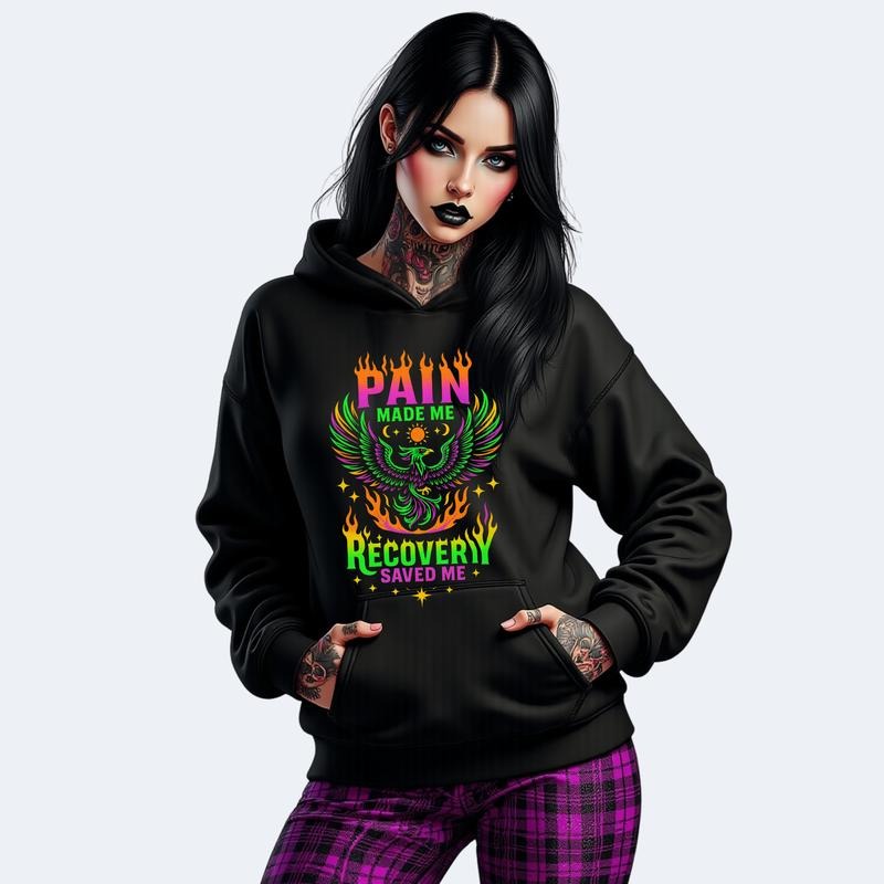 Pain Made Me Recovery Saved Me Sweatshirt T Shirt or Hoodie Vintage Grunge Aesthetic with Skulls Retro Vibes Casual Cotton Fit Women's Pullover Streetwear Crew Neck
