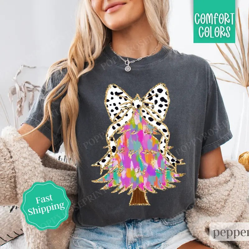 Painted Christmas Tree Shirt Comfort Colors Tshirt,  Women's Holiday Tee