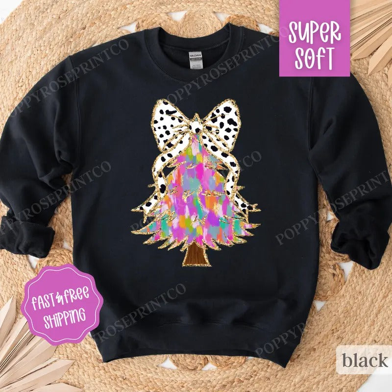 Painted Christmas Tree Sweatshirt, Christmas Sweater, Holiday Sweatshirt for Women