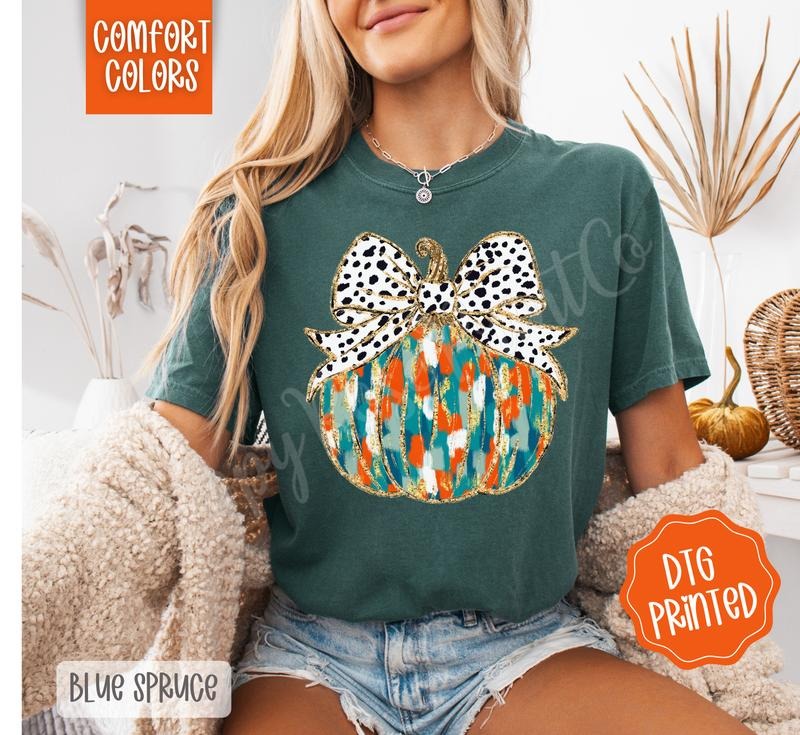 Painted Pumpkin Shirt Comfort Colors, Trendy Coquette Fall Tshirt Hoodie, Sweatshirt | WearSparks.com