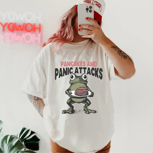 Pancakes and Panic Attacks Frog Shirt, Comfort Colors, Christmas Coquette Shirt, Women's Holiday Tee, Casual Comfy Graphic