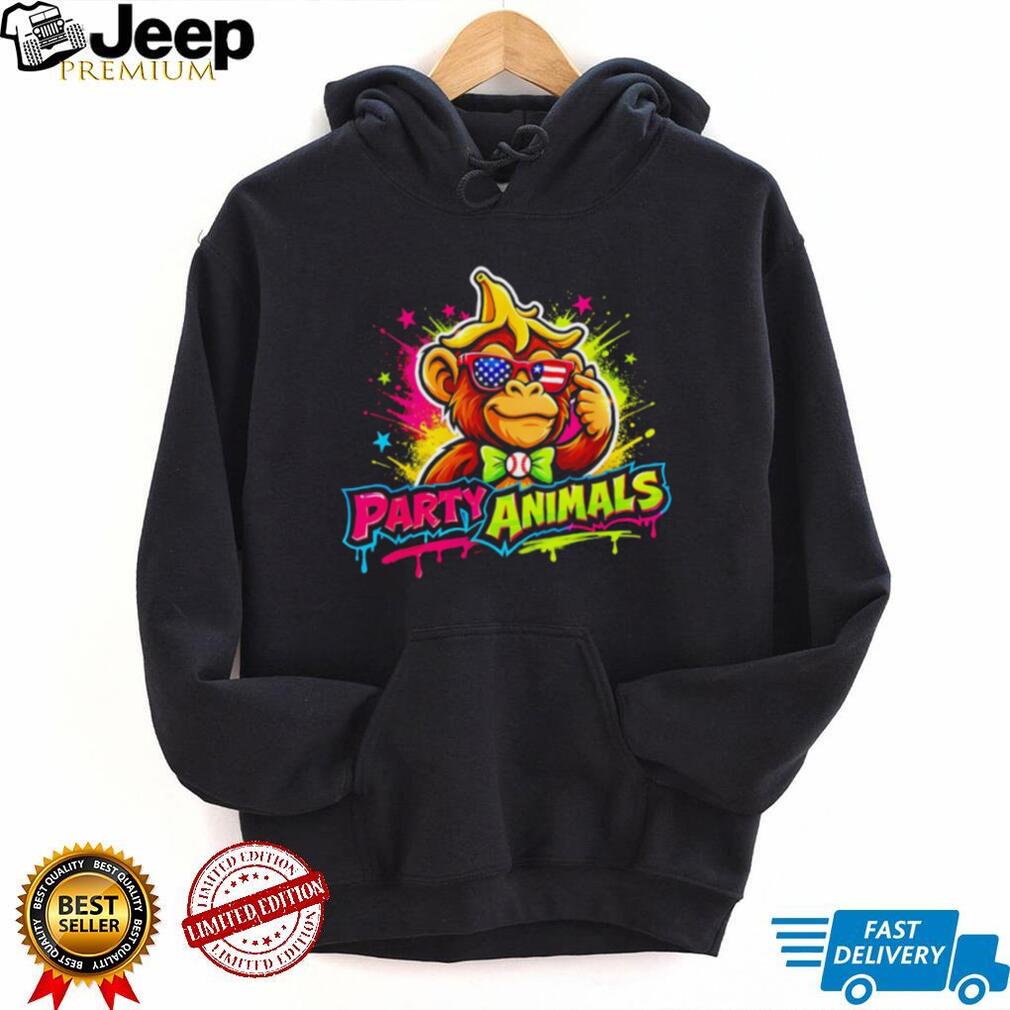 Party Animals Gorilla Sunglasses USA Flag Bowtie Neon Graphic T Shirt