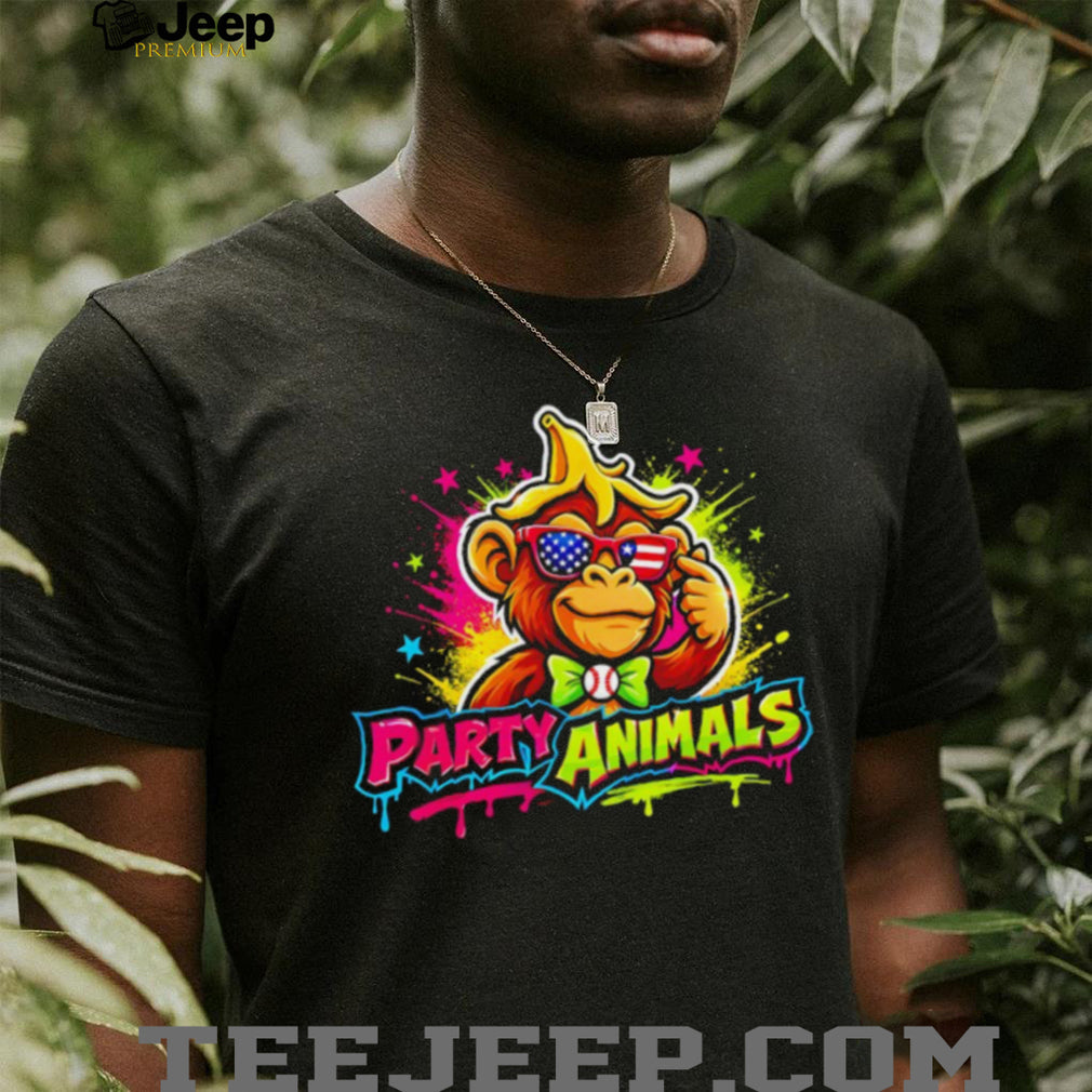 Party Animals Gorilla Sunglasses USA Flag Bowtie Neon Graphic T Shirt