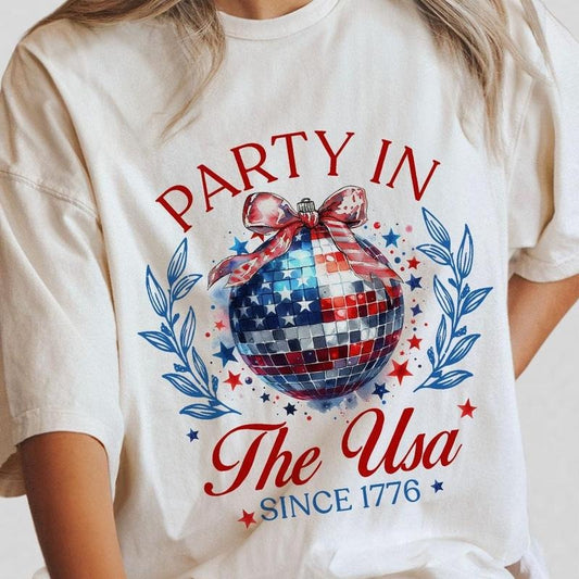 Party In the Usa Shirts, Coquette 4th Of July T-shirt, America Girly Shirts, Shirts For Women, Disco Ball America Shirts, 4th Of July Shirt, Fourth Of July Tee, Pink Bow USA Shirt, Women's Tops, Independence Day Gift