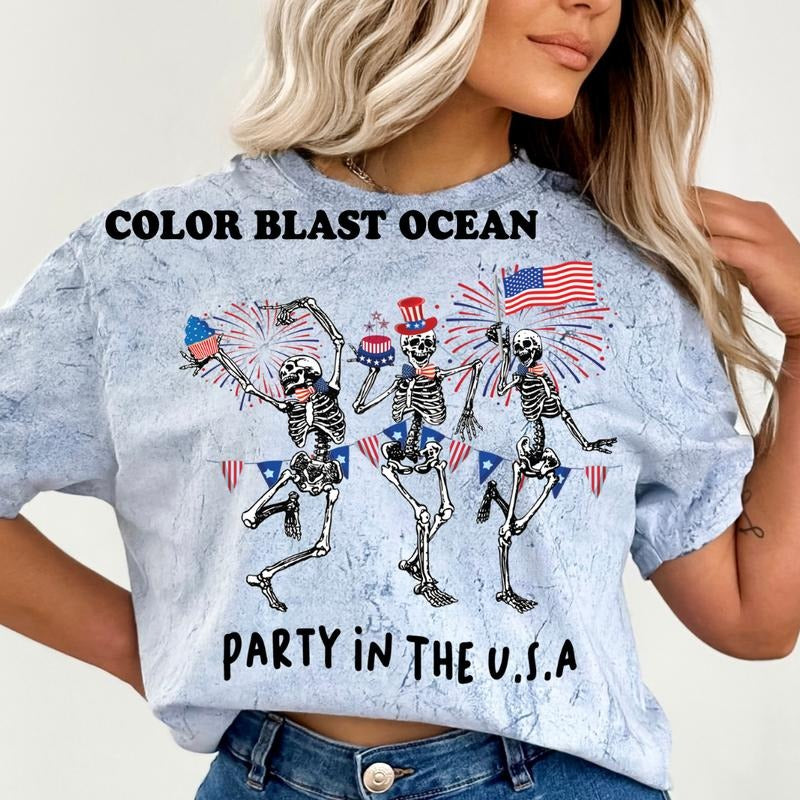 Party in the USA Skeletons Comfort Colors ~ Unisex Apparel Relaxed Fit Printed In The USA Clothing Womenswear Casual Comfort Cotton Top Athletic Boho Chic