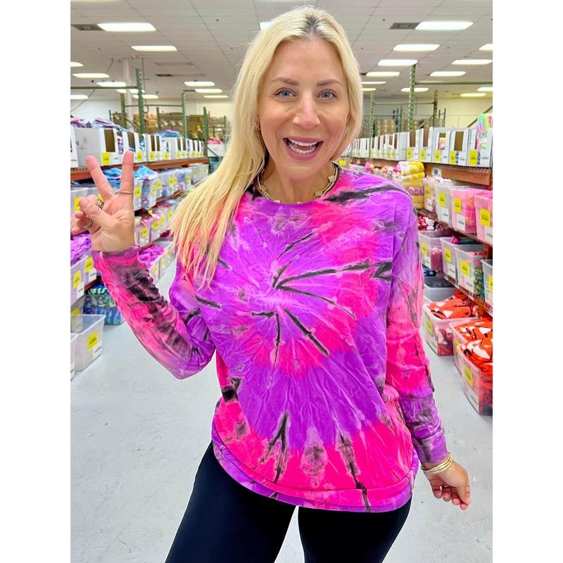 Passion Fruit Swirl Long Sleeve Tie-Dye Tee - Blank Hoodie, Sweatshirt | WearSparks.com