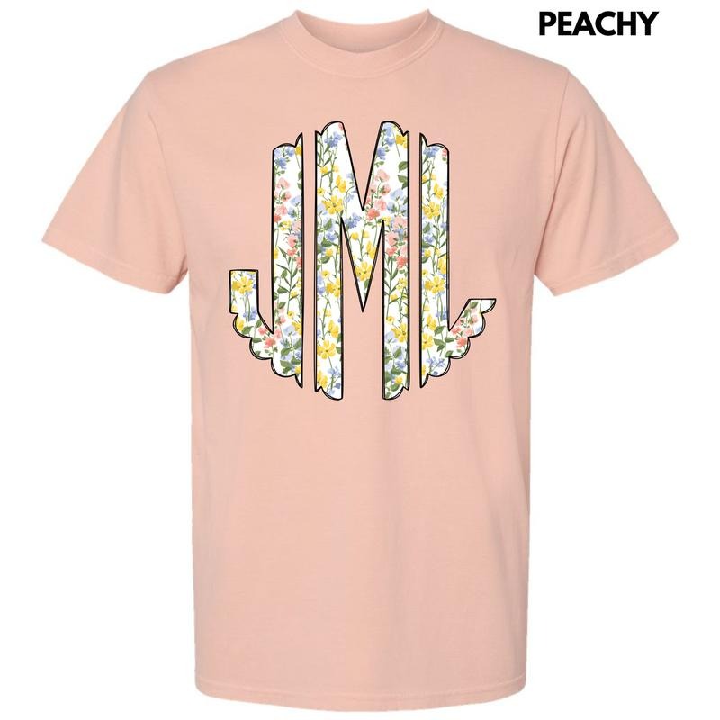 Pastel Blooms Monogram Comfort Colors T-Shirt 'NLB'