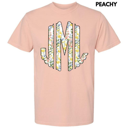 Pastel Blooms Monogram Comfort Colors T-Shirt 'NLB'