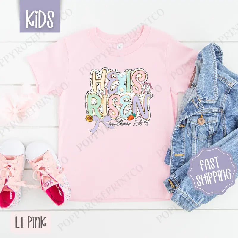 Pastel He is Risen Kids Shirt - Easter Children's Tshirt - Cute Youth Tee Gildan Hoodie, Sweatshirt | WearSparks.com