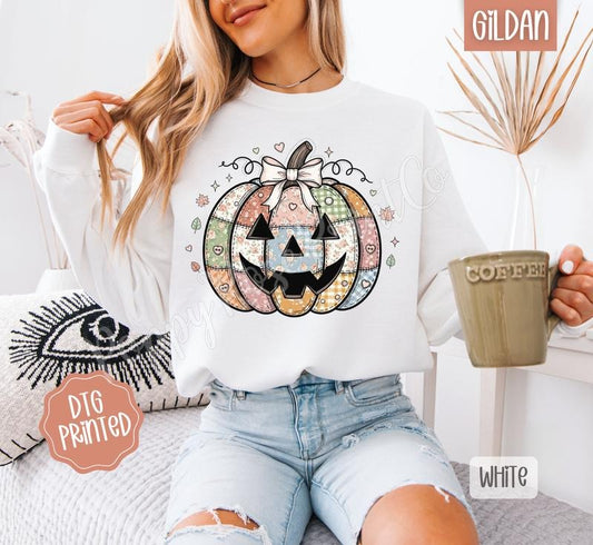 Patch Pumpkin Sweatshirt, Trendy Fall Crewneck T-Shirts, Hoodie | WearSparks.com