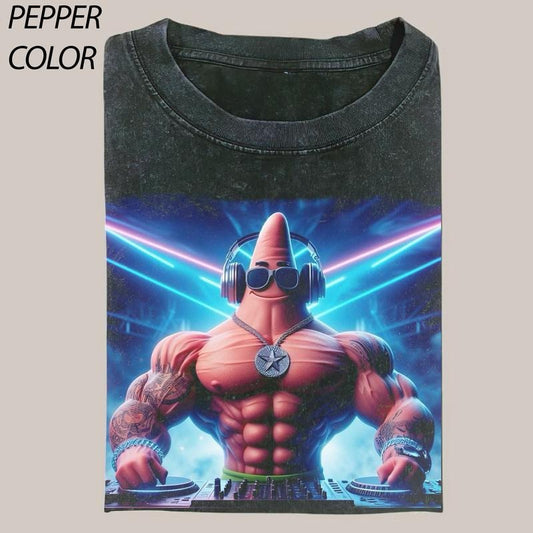 Patrick Star DJ T-shirt, SpongeBob SquarePants Graphic T-shirt, Funny Graphic T-shirt, Unisex Movie Shirt Menswear