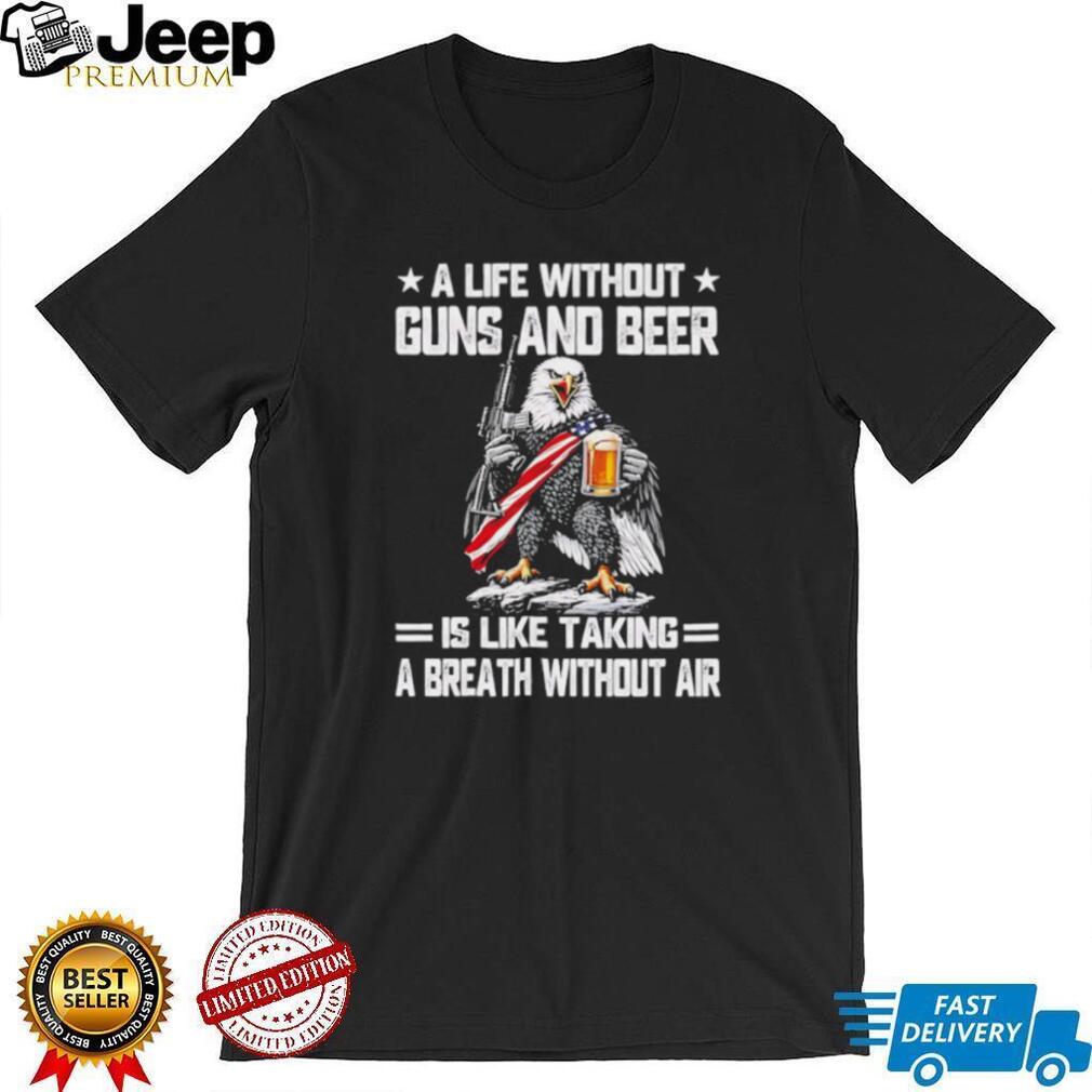 Patriot Eagle Guns and Beer American Flag Humor T Shirt