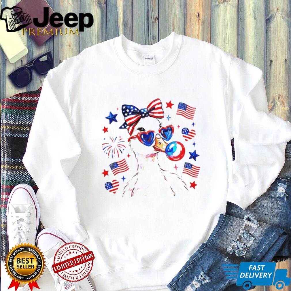 Patriotic American Duck Patriotic Bow and Sunglasses T Shirt