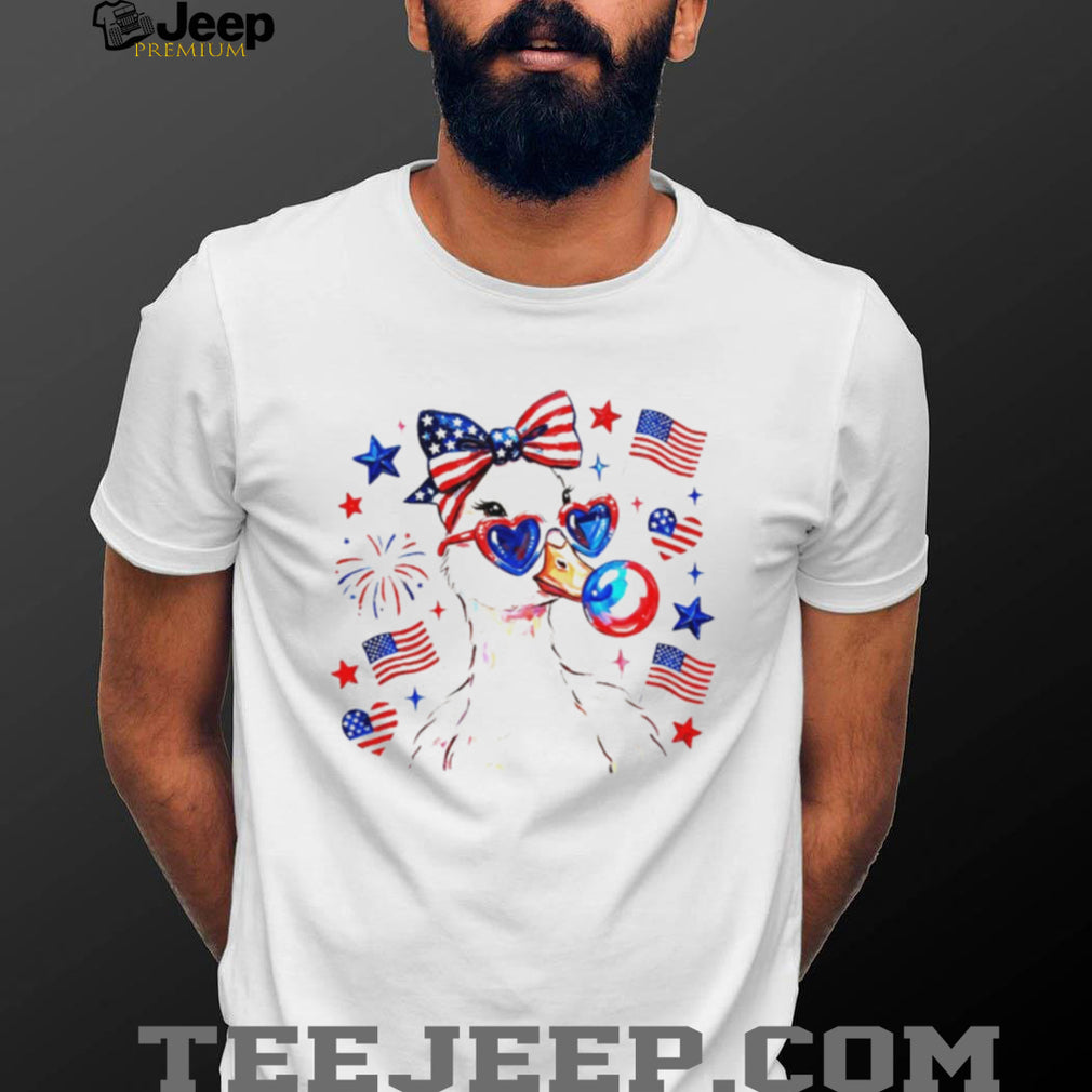 Patriotic American Duck Patriotic Bow and Sunglasses T Shirt