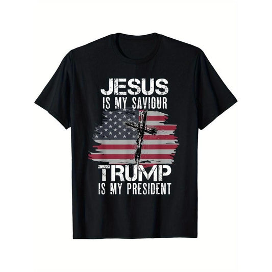 Patriotic American Flag & Jesus Graphic Tee - 100% Cotton, Comfort Fit Short Sleeve T-Shirt for Men made in usa