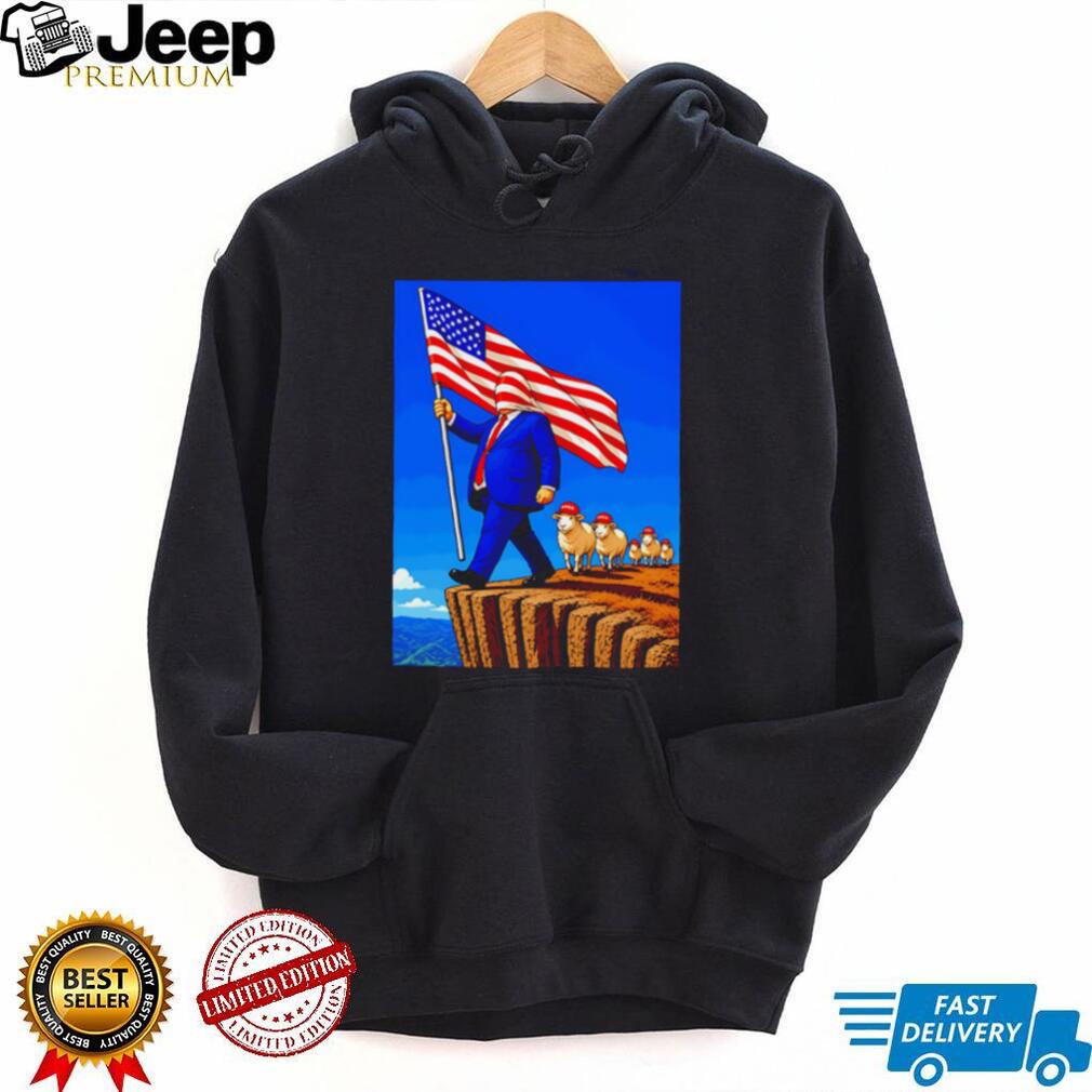Patriotic American Flag Sheep Cliff Political Satire Illustration Graphic T Shirt
