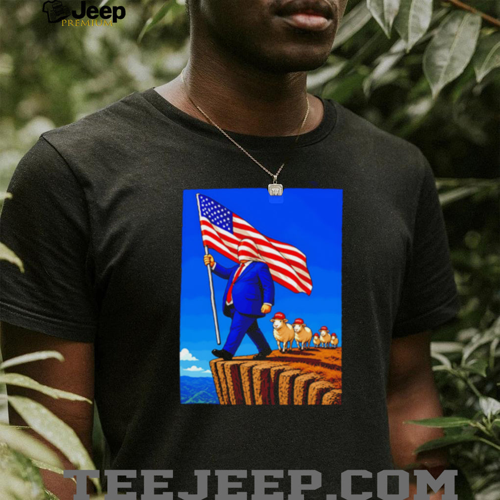 Patriotic American Flag Sheep Cliff Political Satire Illustration Graphic T Shirt