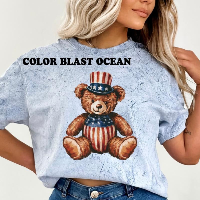 Patriotic Bear Shirt ~ Unisex Apparel Relaxed Fit Printed In The USA Clothing Womenswear Casual Comfort Cotton Top Athletic Boho Chic