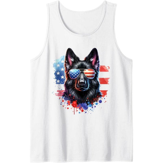 Patriotic Black German Shepherd Dog American Flag Watercolor Tank Top made in USA