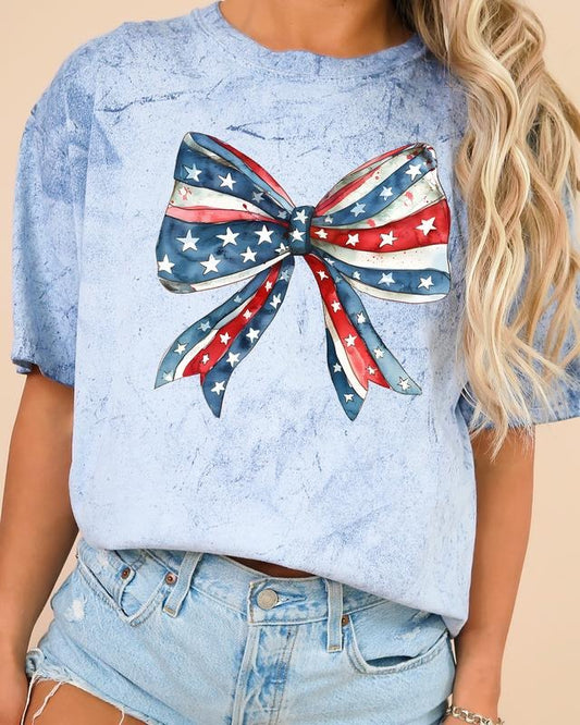 Patriotic Bow, Ribbon, USA, 4th Of July, Memorial Day, Color Blast, Comfort Colors Tshirt, Women's Comfort Color Tee, Tshirt