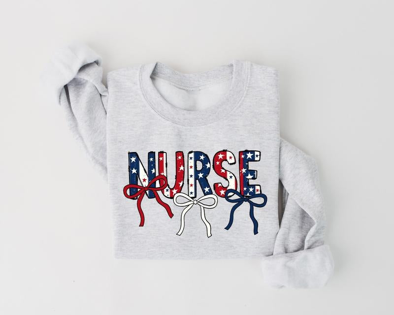 Patriotic Coquette Nurse Sweatshirt, Nursing, 4th Of July Shirt, America Nurse, Patriotic, USA Bow Shirt
