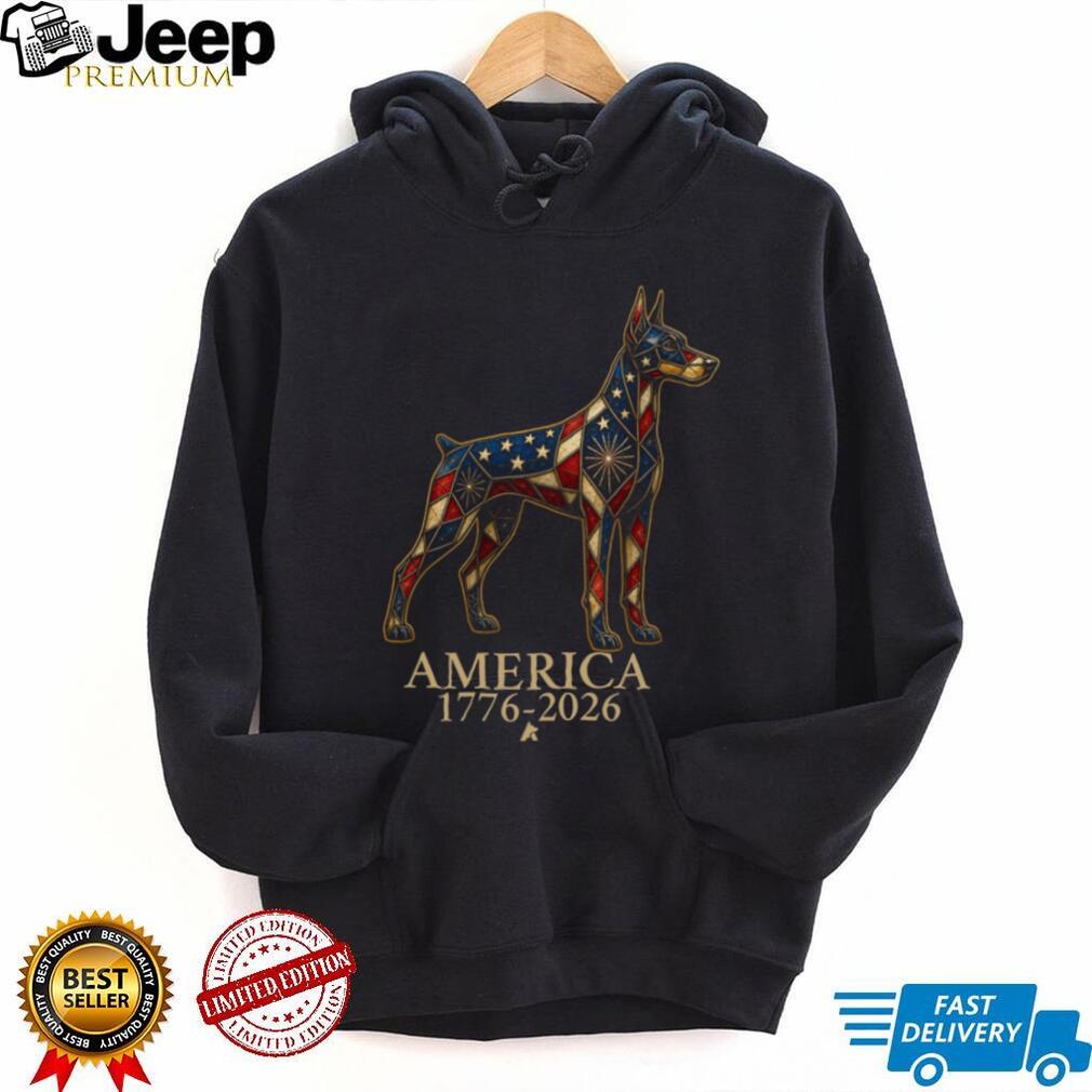 Patriotic Doberman America 1776 2026 Stained Glass Style Shirt