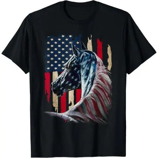 Patriotic Horse American Flag - Horse Vintage T-Shirt Made in USA