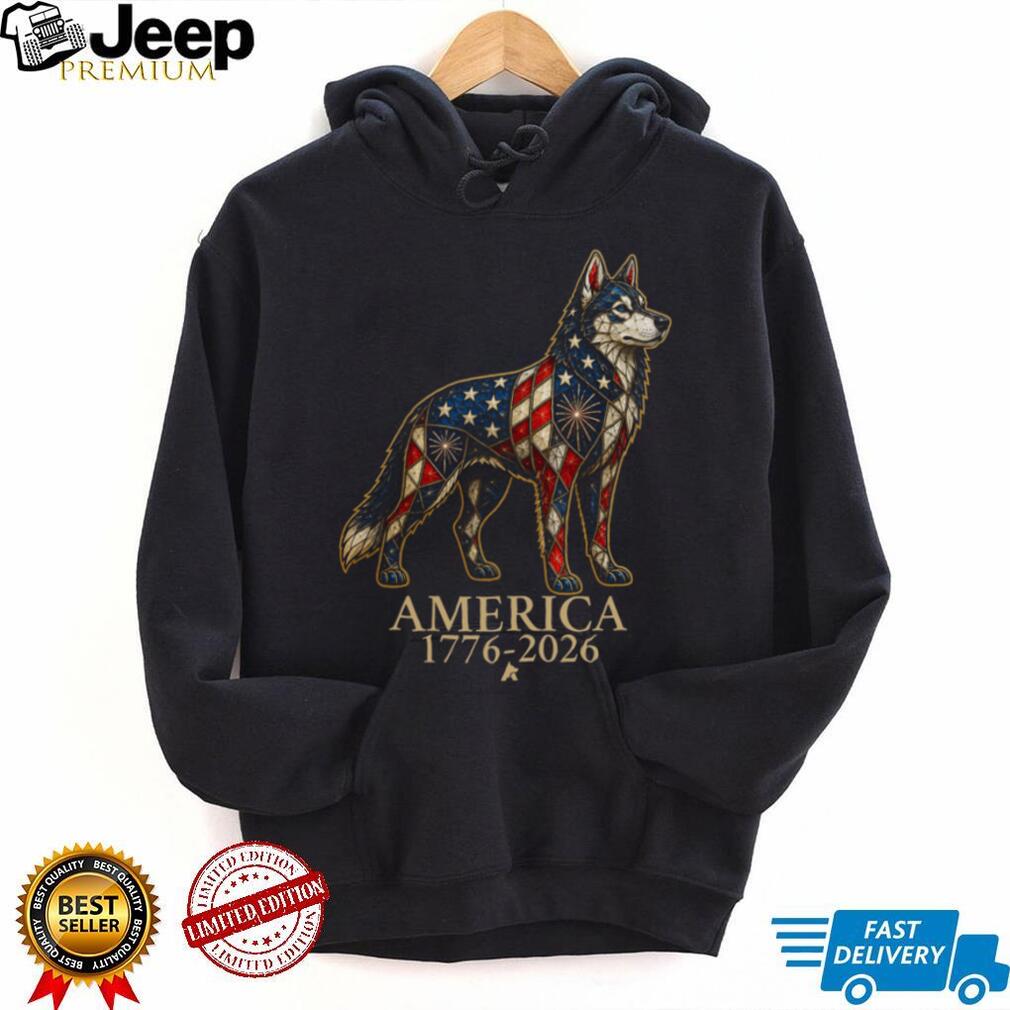 Patriotic Husky America 1776 2026 Stained Glass Style Shirt